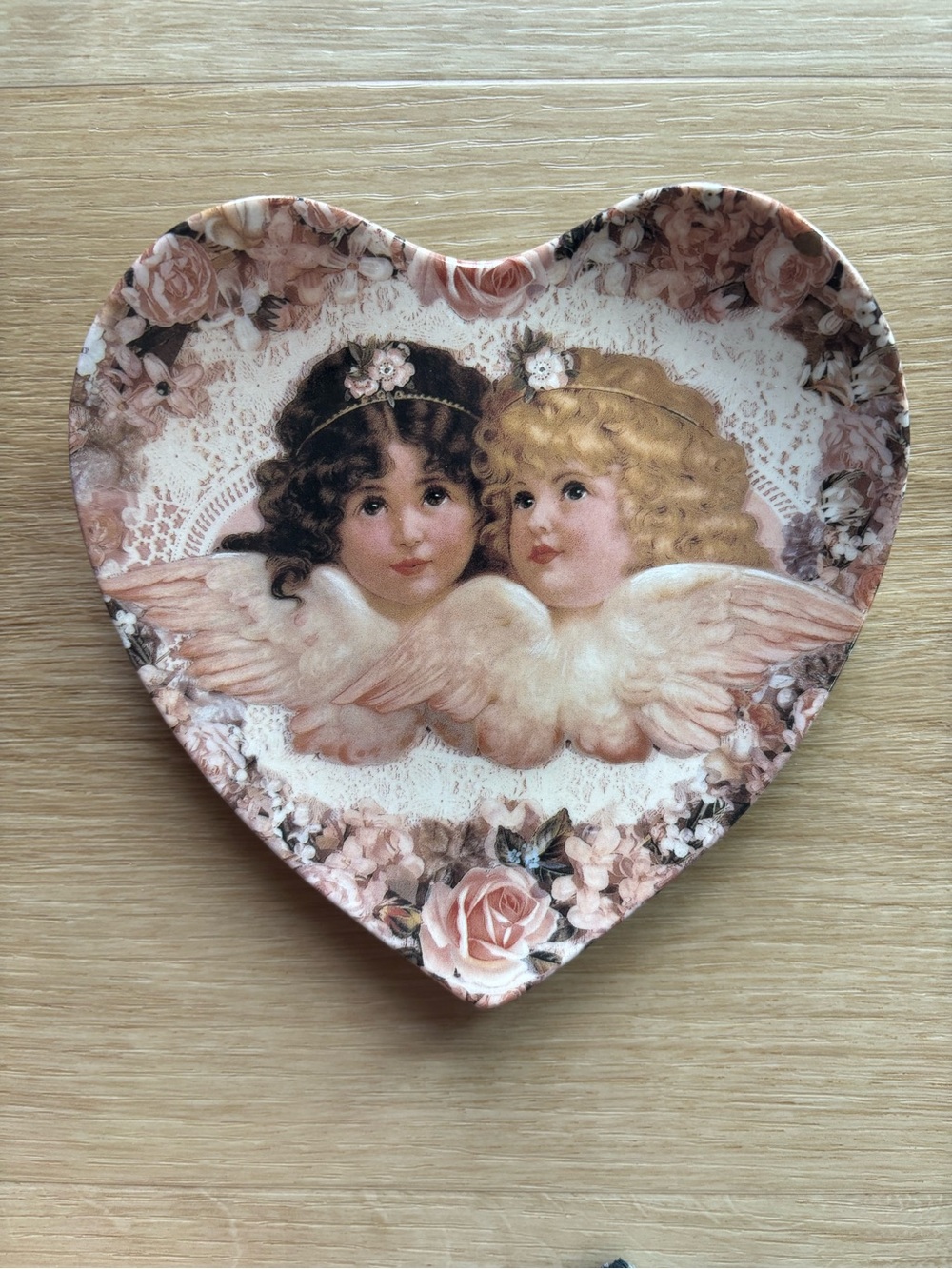 Esley Collection Pink Floral Cherub Heart Wall Art